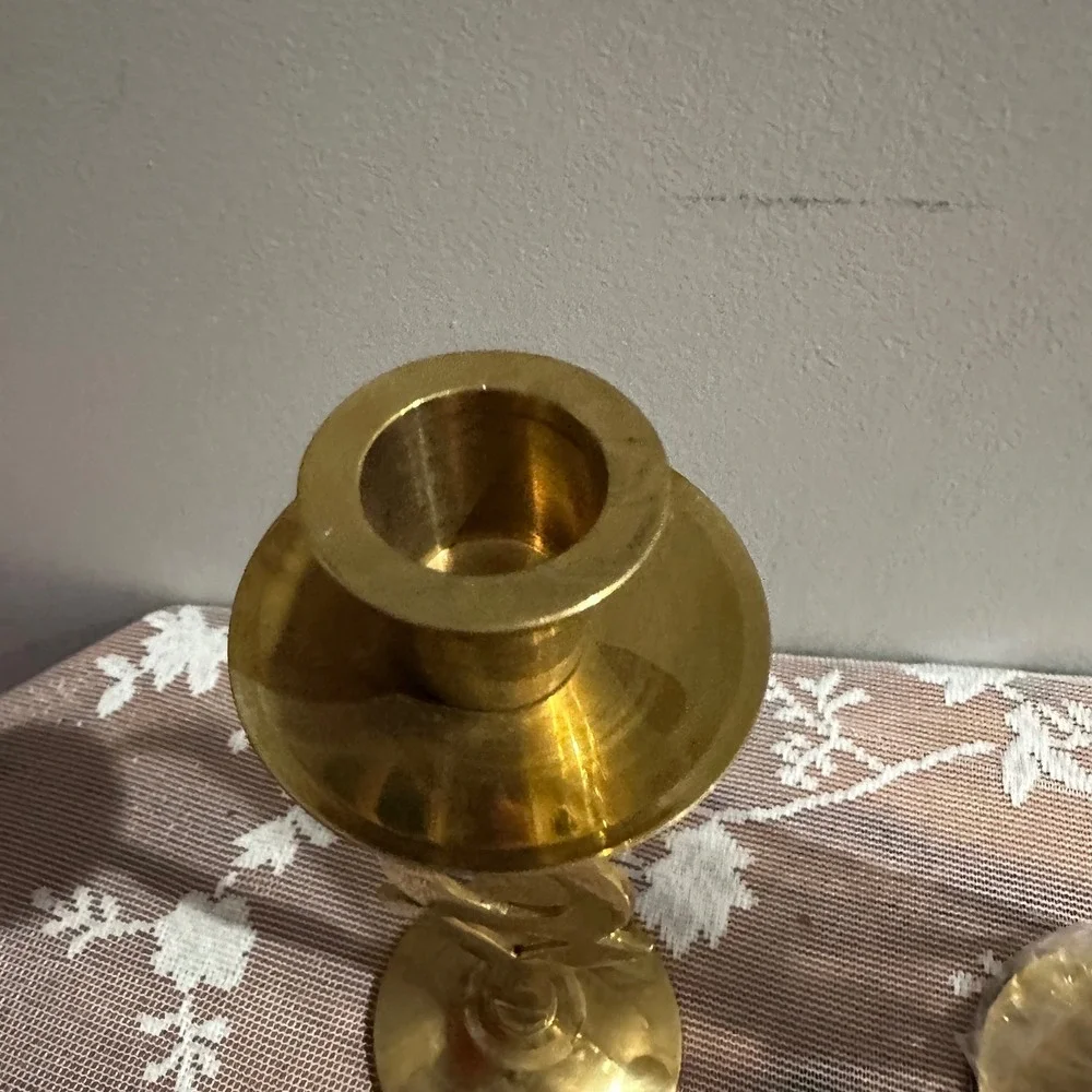 International Silver Co Brass Joy Candle Holders Set of 2 Vintage Christmas‎